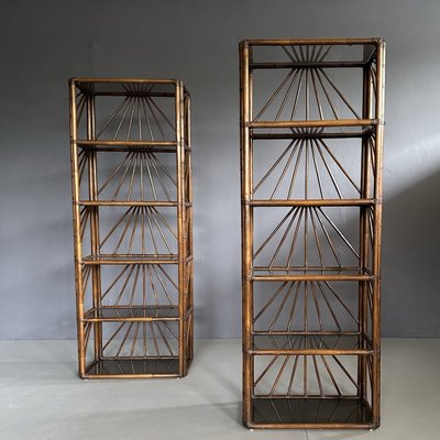 Vintage Bookcases with Glass Shelves, 1970s, Set of 2-YMJ-1704493