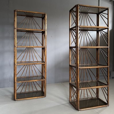 Vintage Bookcases with Glass Shelves, 1970s, Set of 2-YMJ-1704493