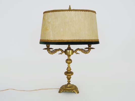 Vintage Bouillotte Empire Lamp with Fabric Lampshade, 1960s-MZP-2019705