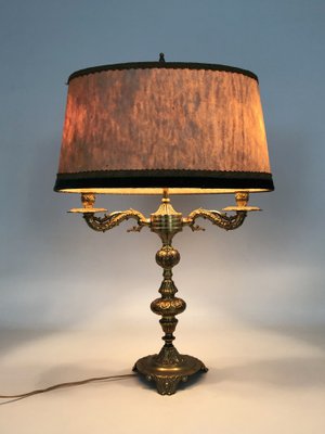 Vintage Bouillotte Empire Lamp with Fabric Lampshade, 1960s-MZP-2019705