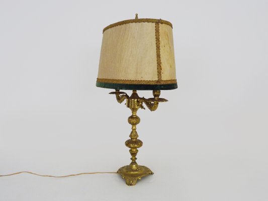 Vintage Bouillotte Empire Lamp with Fabric Lampshade, 1960s-MZP-2019705