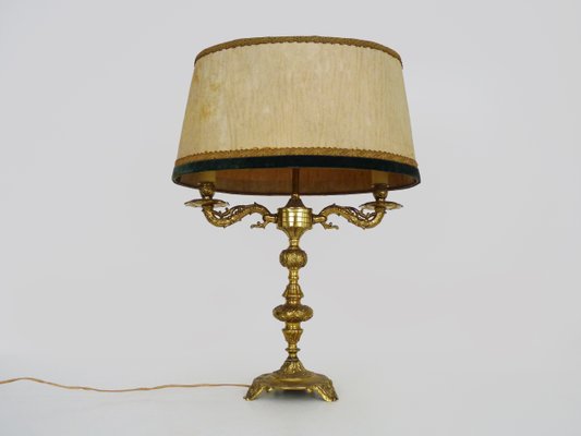 Vintage Bouillotte Empire Lamp with Fabric Lampshade, 1960s-MZP-2019705