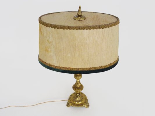 Vintage Bouillotte Empire Lamp with Fabric Lampshade, 1960s-MZP-2019705