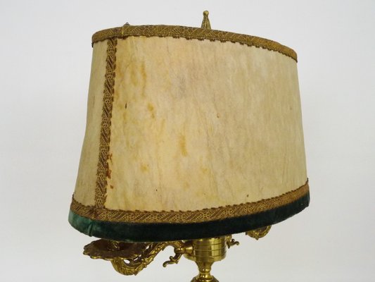 Vintage Bouillotte Empire Lamp with Fabric Lampshade, 1960s-MZP-2019705