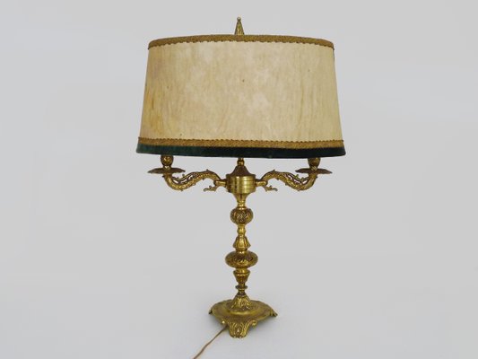 Vintage Bouillotte Empire Lamp with Fabric Lampshade, 1960s-MZP-2019705