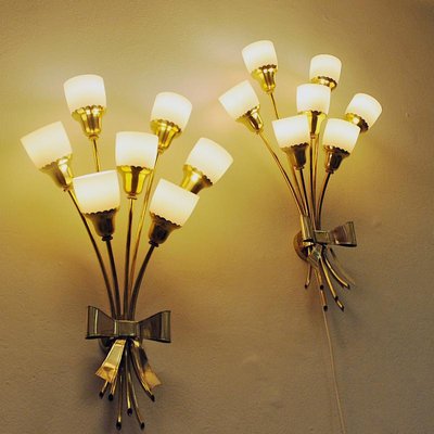 Vintage Bouquet Brass Wall Lamps, 1940s, Set of 2-HEU-1066064