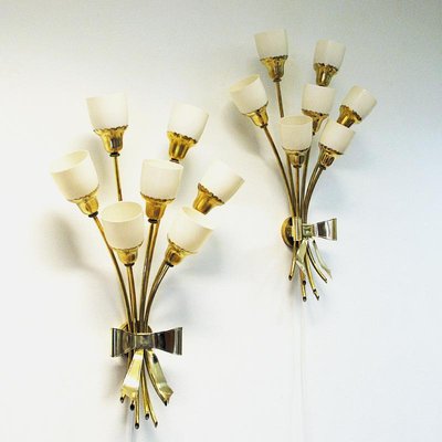 Vintage Bouquet Brass Wall Lamps, 1940s, Set of 2-HEU-1066064