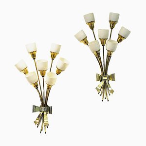 Vintage Bouquet Brass Wall Lamps, 1940s, Set of 2-HEU-1066064