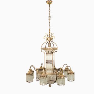 Vintage Brass 10-Light Chandelier, 1950s-ZLY-744057