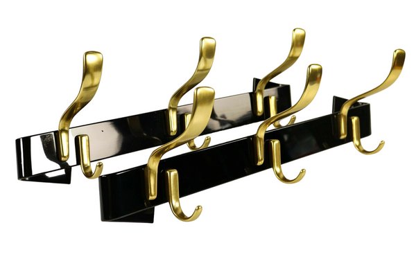 Vintage Brass and Black Wall Coat Racks, 1950s, Set of 2-FUP-711659