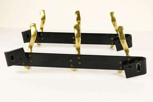 Vintage Brass and Black Wall Coat Racks, 1950s, Set of 2-FUP-711659