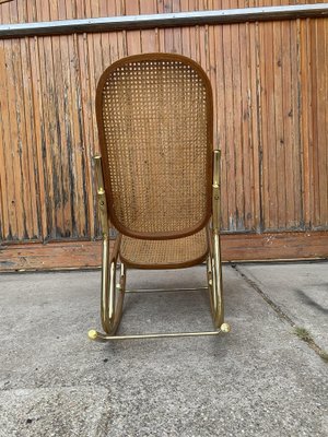 Vintage Brass and Cane Rocking Chair, 1950s-OXJ-1370941