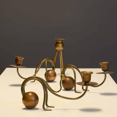 Vintage Brass and Copper Candleholders by Carl Deffner, 1910, Set of 4-JNW-1905140