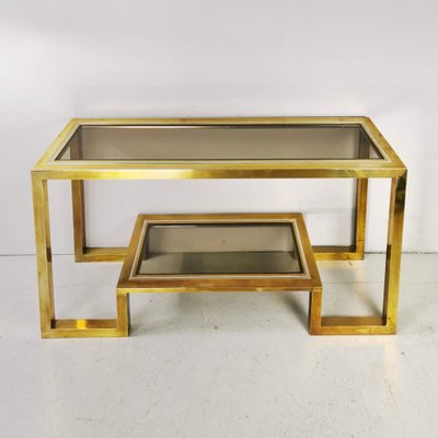 Vintage Brass and Glass Console Table, 1970s-PRS-1385555