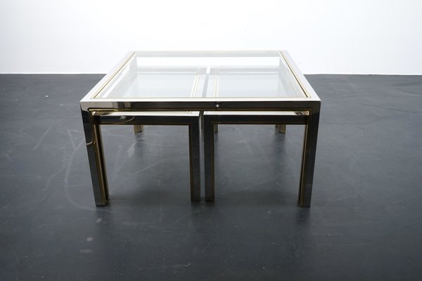 Vintage Brass and Glass Side Tables, France, 1970s, Set of 3-CIP-1078731