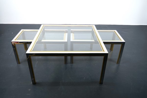 Vintage Brass and Glass Side Tables, France, 1970s, Set of 3-CIP-1078731