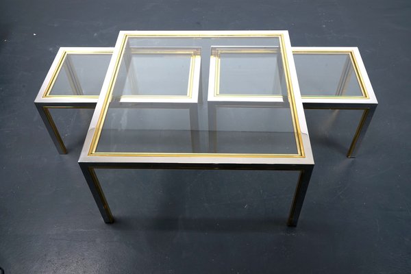 Vintage Brass and Glass Side Tables, France, 1970s, Set of 3-CIP-1078731