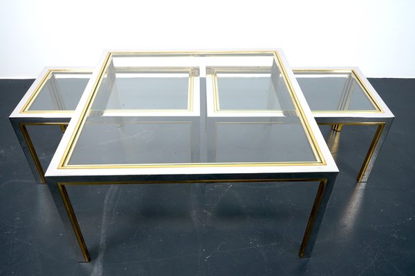 Vintage Brass and Glass Side Tables, France, 1970s, Set of 3-CIP-1078731