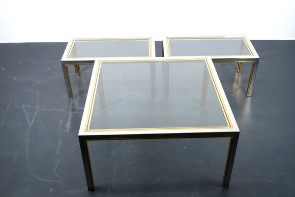 Vintage Brass and Glass Side Tables, France, 1970s, Set of 3-CIP-1078731