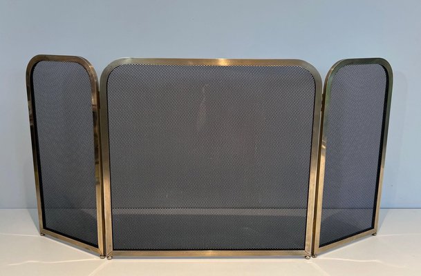 Vintage Brass and Mesh Fire Screen, 1970s-BA-1481498