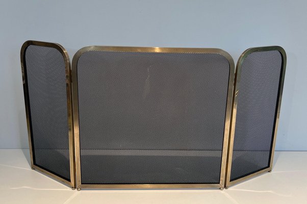 Vintage Brass and Mesh Fire Screen, 1970s-BA-1481498