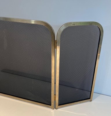 Vintage Brass and Mesh Fire Screen, 1970s-BA-1481498