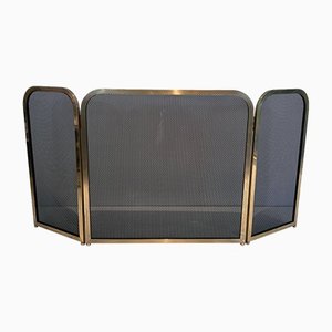 Vintage Brass and Mesh Fire Screen, 1970s-BA-1481498