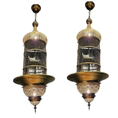 Vintage Brass Bird Cage Lamps, Set of 2-TCS-1737380