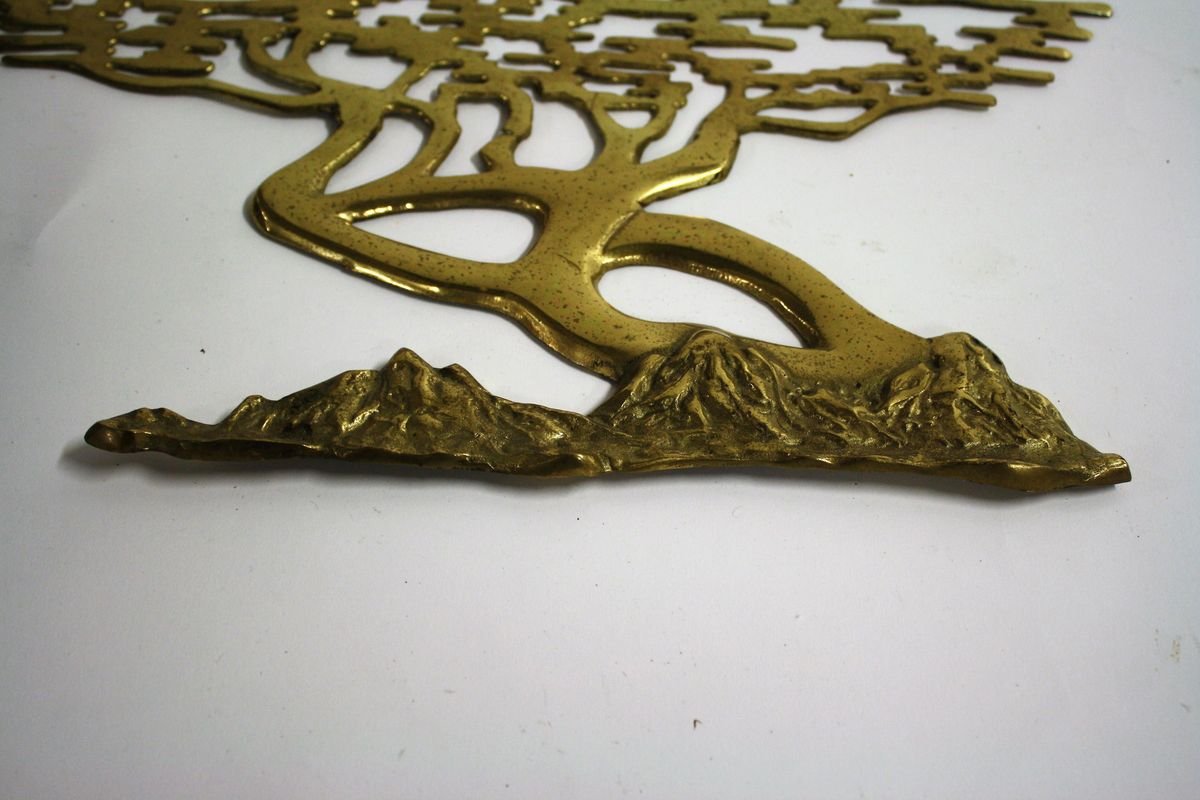 Vintage Brass Bonsai Wall Sculpture, 1960s