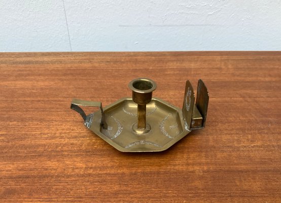 Vintage Brass Candle Holder with Matchbox Holder-UAH-1192495