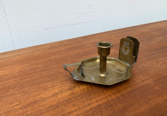 Vintage Brass Candle Holder with Matchbox Holder-UAH-1192495