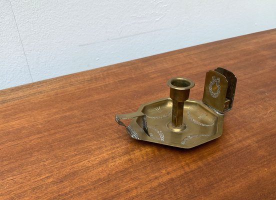 Vintage Brass Candle Holder with Matchbox Holder-UAH-1192495