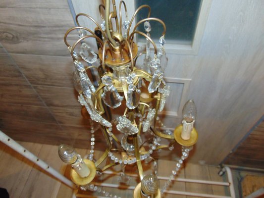 Vintage Brass Chandelier, 1920s-CAQ-571990