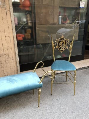 Vintage Brass Chiavari Chairs & Ottoman, 1950s, Set of 3-OLY-858039