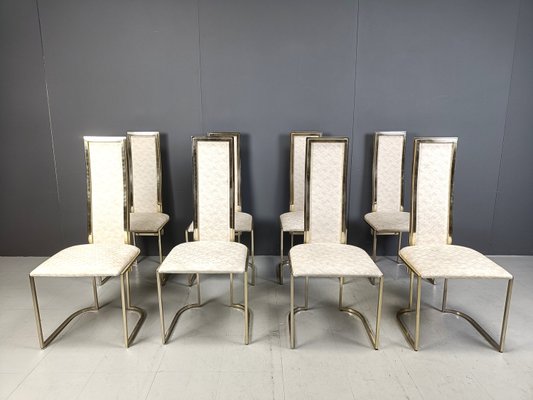 Vintage Brass Dining Chairs attributed to Belgo Chrom / Dewulf Selection, 1970s, Set of 8-IRH-2028269