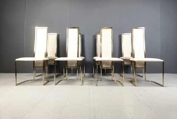 Vintage Brass Dining Chairs attributed to Belgo Chrom / Dewulf Selection, 1970s, Set of 8-IRH-2028269