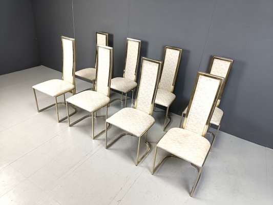 Vintage Brass Dining Chairs attributed to Belgo Chrom / Dewulf Selection, 1970s, Set of 8-IRH-2028269