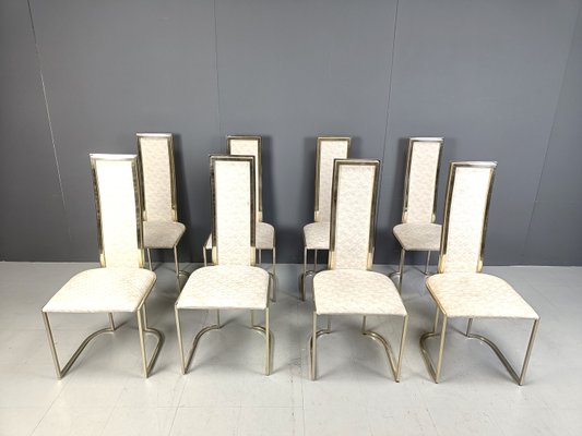 Vintage Brass Dining Chairs attributed to Belgo Chrom / Dewulf Selection, 1970s, Set of 8-IRH-2028269