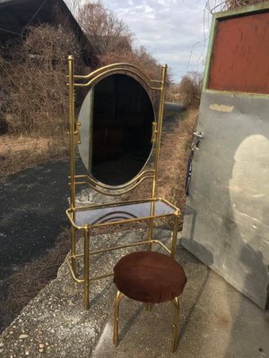 Vintage Brass Dressing Table & Stool, 1950s, Set of 2-OXJ-869229