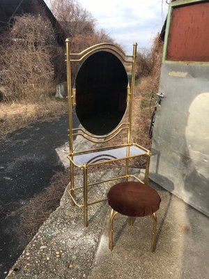 Vintage Brass Dressing Table & Stool, 1950s, Set of 2-OXJ-869229