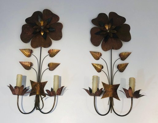 Vintage Brass Flower Sconces, Set of 2-BA-1365339