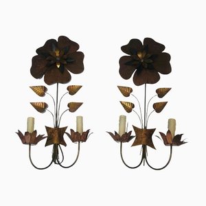 Vintage Brass Flower Sconces, Set of 2-BA-1365339