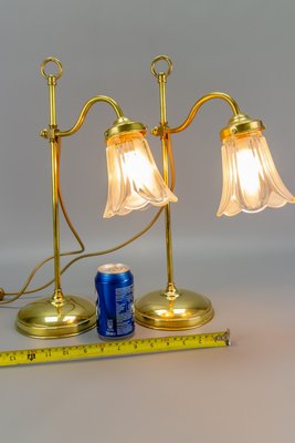 Vintage Brass & Frosted Glass Table Lamps, Set of 2-KEG-911622