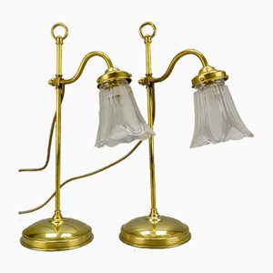 Vintage Brass & Frosted Glass Table Lamps, Set of 2-KEG-911622