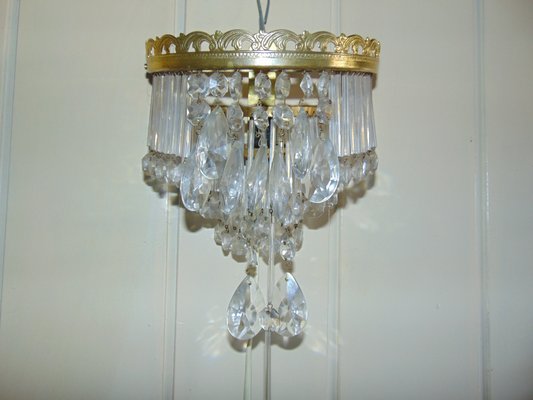 Vintage Brass, Glass, and Crystal Sconce, 1970s-CAQ-572159