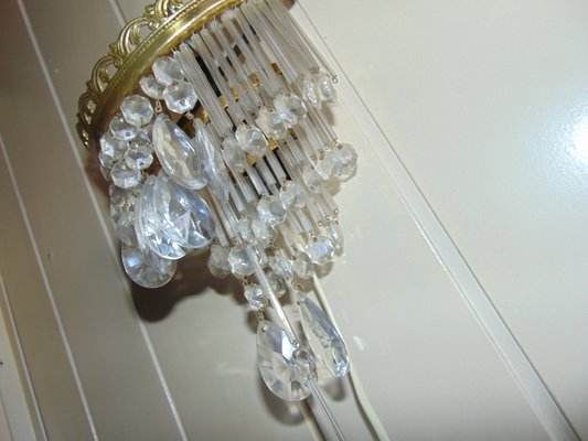 Vintage Brass, Glass, and Crystal Sconce, 1970s-CAQ-572159