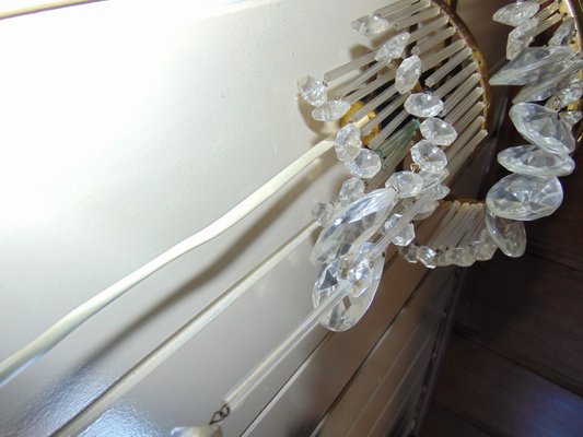 Vintage Brass, Glass, and Crystal Sconce, 1970s-CAQ-572159