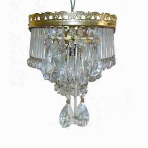 Vintage Brass, Glass, and Crystal Sconce, 1970s-CAQ-572159