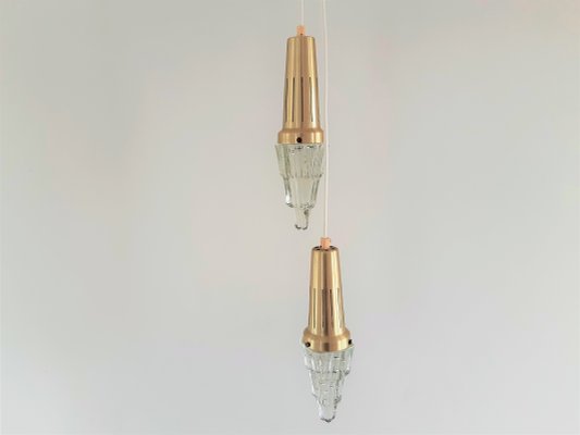 Vintage Brass & Glass Pendant Lamps from Vitrika, Set of 2-NV-867514