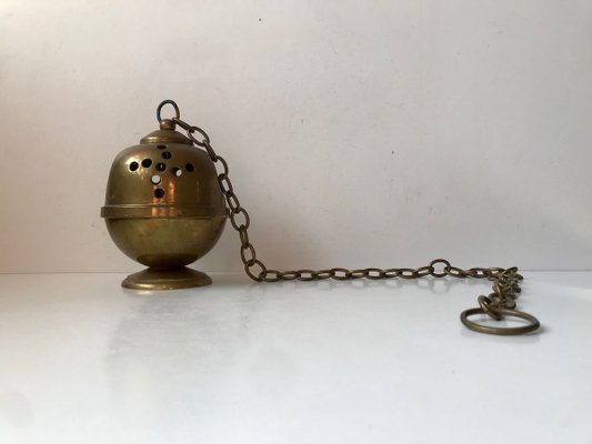 Vintage Brass Incense Burner with Pendulum Chain, 1950s-LCR-725494